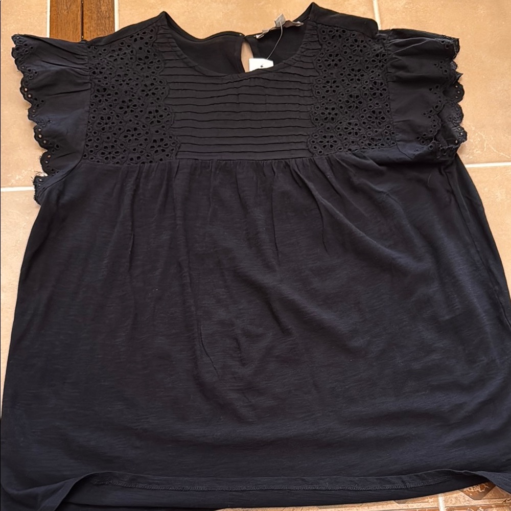 Loft Black Eyelet Sleeve Women's Top